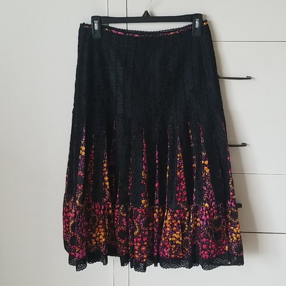 Free People silk lace black floral skirt 2 - Picture 2 of 5